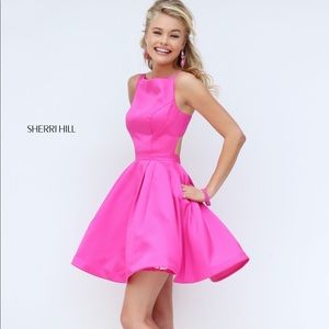 Sherri Hill Fuschia Boat Neck Cocktail Dress